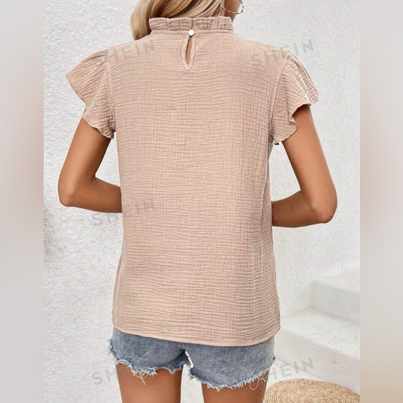 Khaki Colored, Ruffle Sleeve Top - Picture 2 of 5